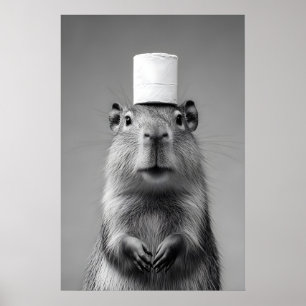 Grappige Capybara-badkamerkunstprint, toiletpapier Poster