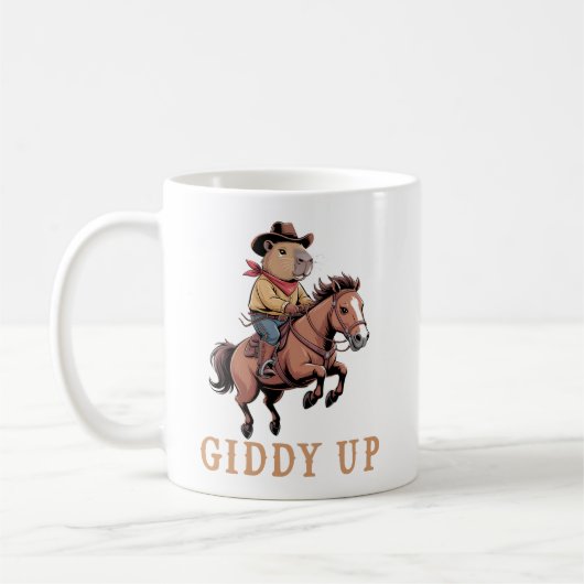 Grappige Capybara Cowboy Rijden Paard Giddy Up Koffiemok (Links)