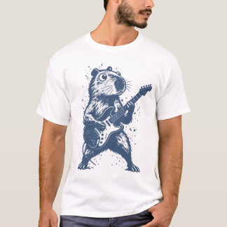 Grappige Capybara die Gitaar Speelt Muziek Liefheb T-shirt