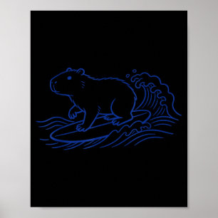 Grappige capybara die op grote golven surft oceaan poster