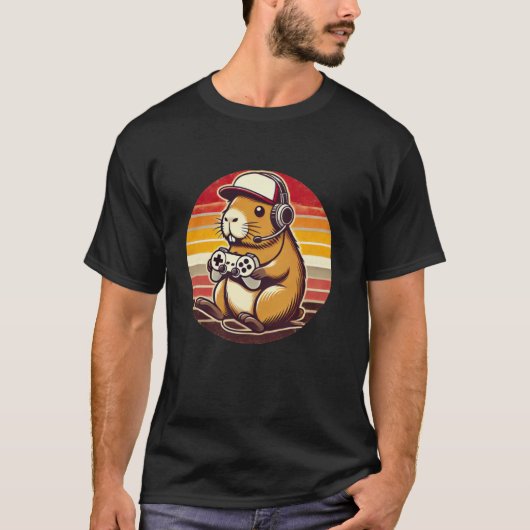 Grappige Capybara Gaming Videogames Retro T-shirt (Voorkant)