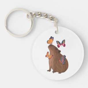 Grappige Capybara met Vlinder – Knagend Dier is Cu Sleutelhanger