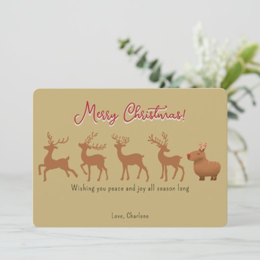 Grappige Capybara rendieren gouden kerst Kaarten (Staand voorkant)