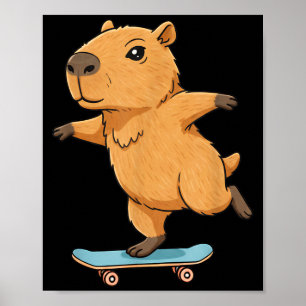 Grappige Capybara Schaatsster Skateboard Ballerina Poster