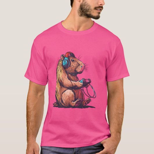 Grappige Capybara spelen van videogames, Capybara  T-shirt (Voorkant)
