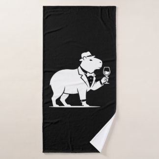 Grappige Capybara Wijn Glas Minimalistische Modern Badhanddoek