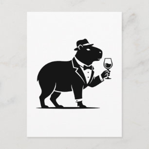 Grappige Capybara Wijn Glas Minimalistische Modern Briefkaart