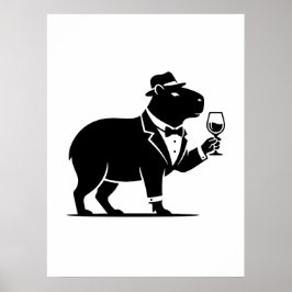 Grappige Capybara Wijn Glas Minimalistische Modern Poster
