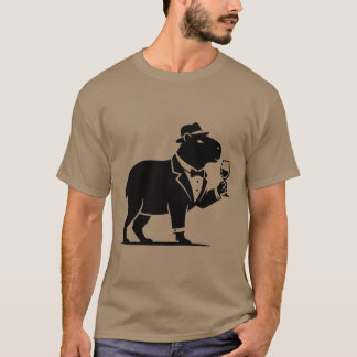 Grappige Capybara Wijn Glas Minimalistische Modern T-shirt
