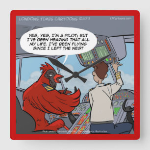 Grappige Cardinal Jet Piloot Wandklok Vierkante Klok