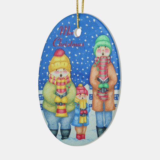 grappige carolzangers in het snow - kerstontwerp keramisch ornament (Links)