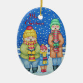 grappige carolzangers in het snow - kerstontwerp keramisch ornament (Voorkant)