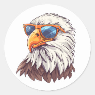 Grappige cartoon arend met zonnebril ronde sticker