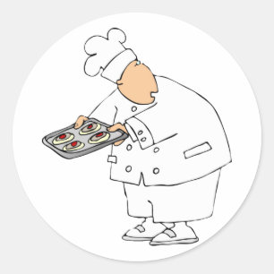 Grappige Cartoon Banketbakker Chef met Bakplaat me Ronde Sticker