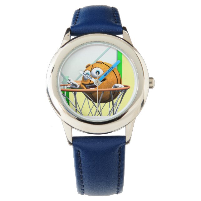 Grappige Cartoon Basketbal in een Hoop Horloge (Voorkant)