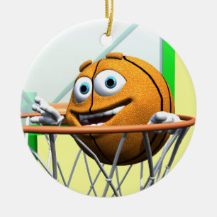 Grappige Cartoon Basketbal in een Hoop Keramisch Ornament