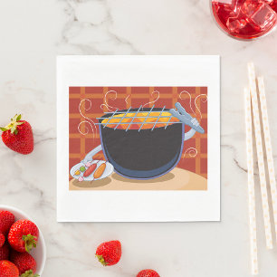 Grappige Cartoon BBQ Grill met Tangen en Spiesjes Servet