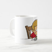 Grappige Cartoon Boy enthousiast voor het diner Koffiemok (Voorkant links)