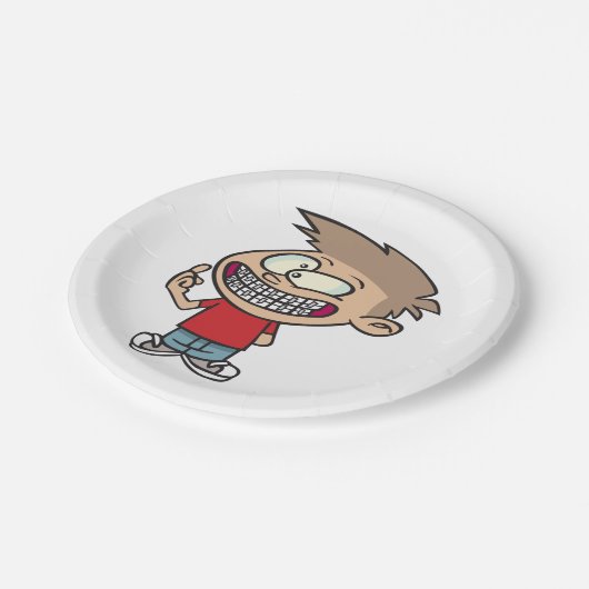 Grappige Cartoon Boy met Braces Smile Papieren Bordje (Gekanteld)