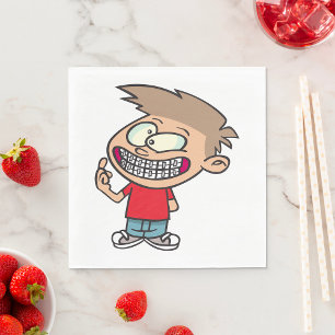 Grappige Cartoon Boy met Braces Smile Servet