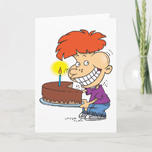 Grappige Cartoon Boy met Chocolade Verjaardagstaar Kaart