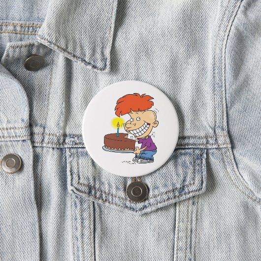 Grappige Cartoon Boy met Chocolade Verjaardagstaar Ronde Button 7,6 Cm