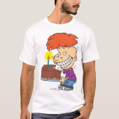 Grappige Cartoon Boy met Chocolade Verjaardagstaar T-shirt (Voorkant)
