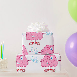 Grappige Cartoon brein knipogend personage duimen  Cadeaupapier