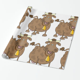 Grappige Cartoon Bruine Koe met Bell Boerderij Ani Cadeaupapier