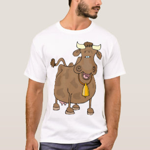 Grappige Cartoon Bruine Koe met Bell Boerderij Ani T-shirt