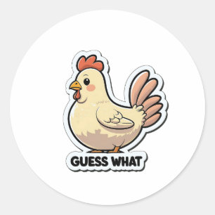 Grappige Cartoon Chicken "Guess What" Sticker