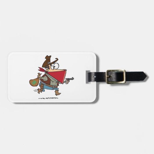 Grappige Cartoon Cowboy Bandit Robber Bagagelabel (Voorkant horizontaal)