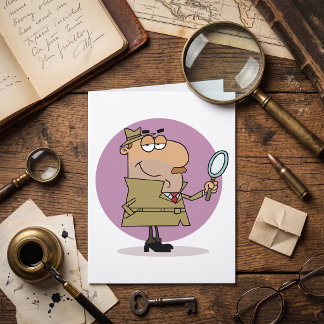Grappige Cartoon Detective met Vergrootglas Kaart