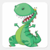 Grappige Cartoon Dinosaurus Roaring T-Rex Vierkante Sticker (Voorkant)