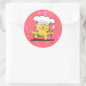 Grappige Cartoon | Funny Kat Chef Ronde Sticker (Tas)