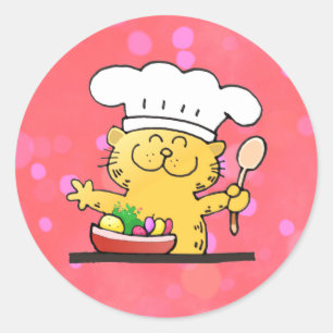 Grappige Cartoon   Funny Kat Chef Ronde Sticker