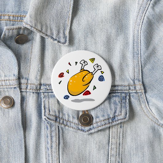 Grappige Cartoon Gebraden Kip in Vrije Val Ronde Button 7,6 Cm