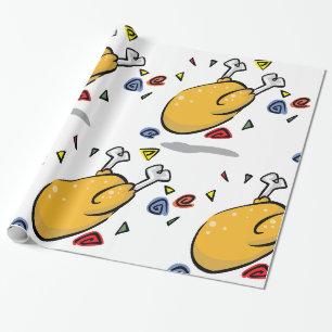 Grappige Cartoon Gebraden Kip Valt Cadeaupapier