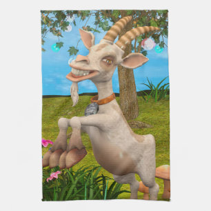 Grappige Cartoon Geit Tuin Dier Kunst Theedoek