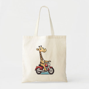 Grappige Cartoon Giraffe rijden op een motor, Tote Bag