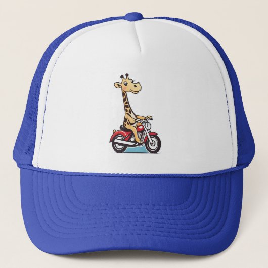 Grappige Cartoon Giraffe rijden op een motor, Trucker Pet (Voorkant)
