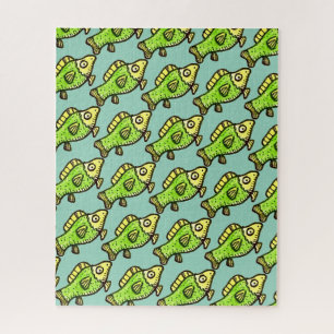 Grappige Cartoon Groene Vis Tekening Legpuzzel