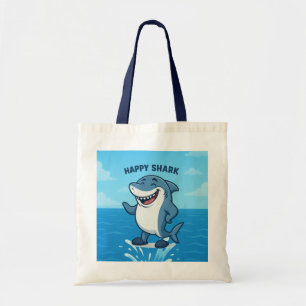 Grappige Cartoon haai in slippers - Happy Shark Tote Bag