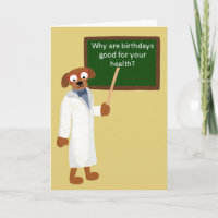Grappige cartoon hond in lab jas verjaardag