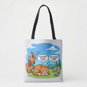 Grappige Cartoon Hond, Kat en Muis Draagtas
