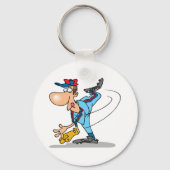 Grappige Cartoon honkbal werper gooien van een Fas Sleutelhanger (Achterkant)