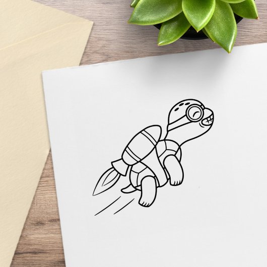 Grappige Cartoon Jetpack Schildpad Rubberstempel