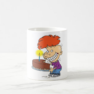 Grappige Cartoon Jongen met Chocolade Verjaardagst Koffiemok