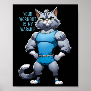 Grappige Cartoon Kat - Bodybuilding Gym Stijl - Op Poster