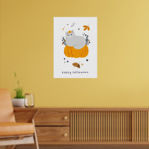 Grappige cartoon katten met bezems, pompoenen en s